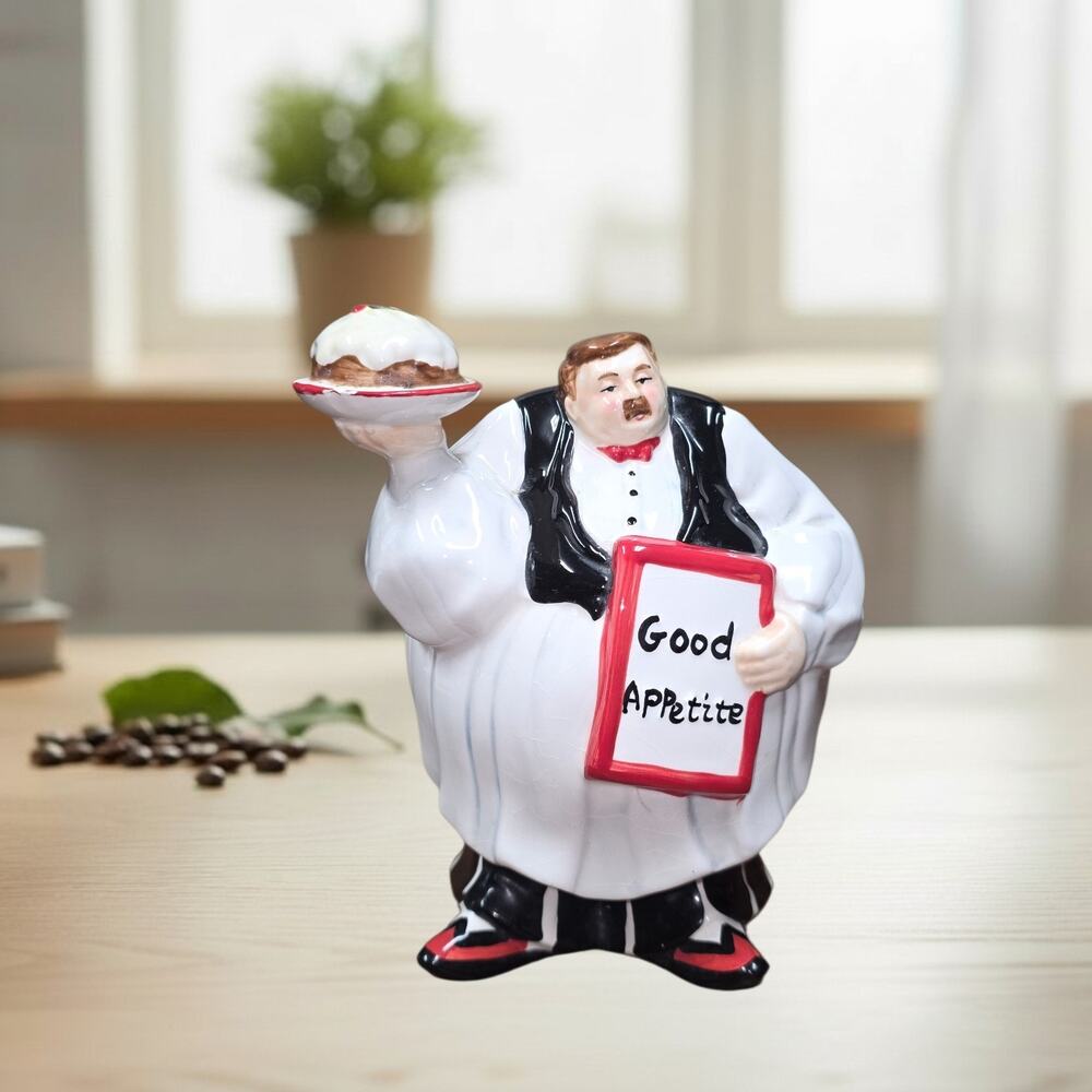 Vintage Fat Chef Ceramic Canister Jar Good Appetite Kitchen Decor